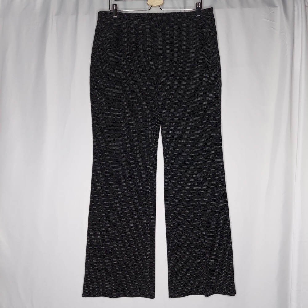 Chicos Trouser Pants Women 12R Black‎ Polka-Dot Straight Stretch Pocket Zip